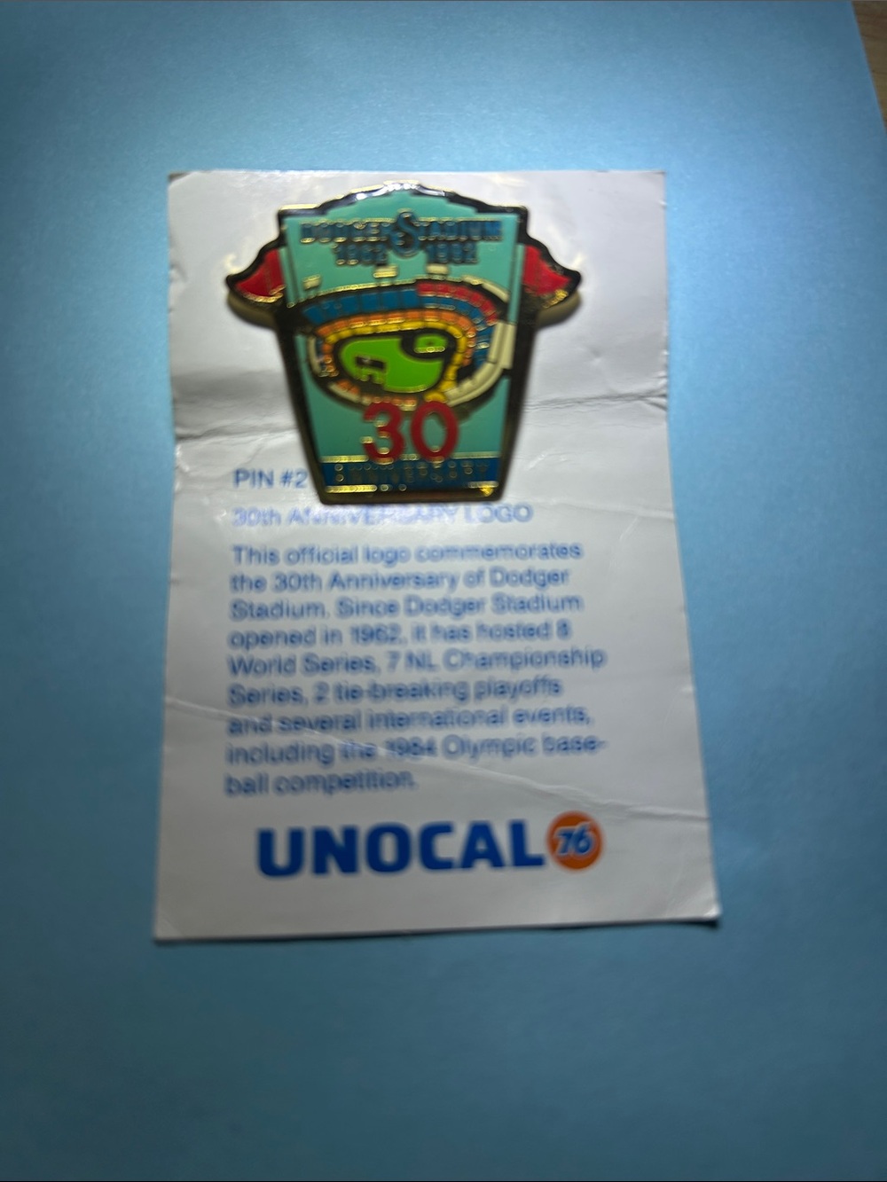 Los Angeles Dodgers 30yr Anniversary 1962-1992 Unocal pin